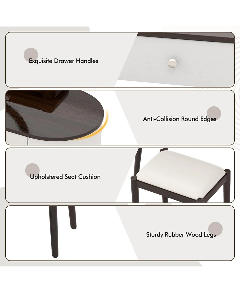 Makeup Vanity Table Set with Led Mirror and 3 Spacious Drawers