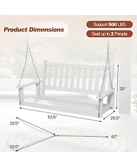 Gymax Wooden Porch Swing 2-Person Hanging Chair w/ Adjustable Galvanized Metal Chains