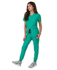 Medgear Women's 1-Pocket Top Knit Rib Cuff Jogger Pants Set