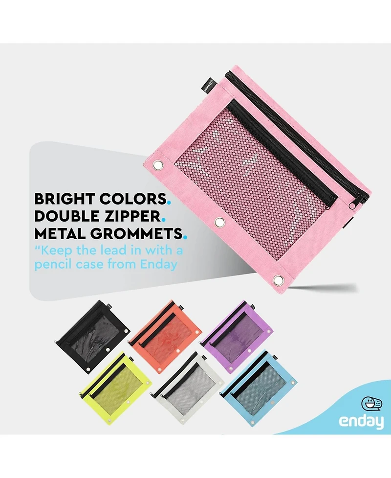 Enday Pink Pencil Pouch for 3 Ring Binder, Zippered Binder Pouches, Case Large Bags f