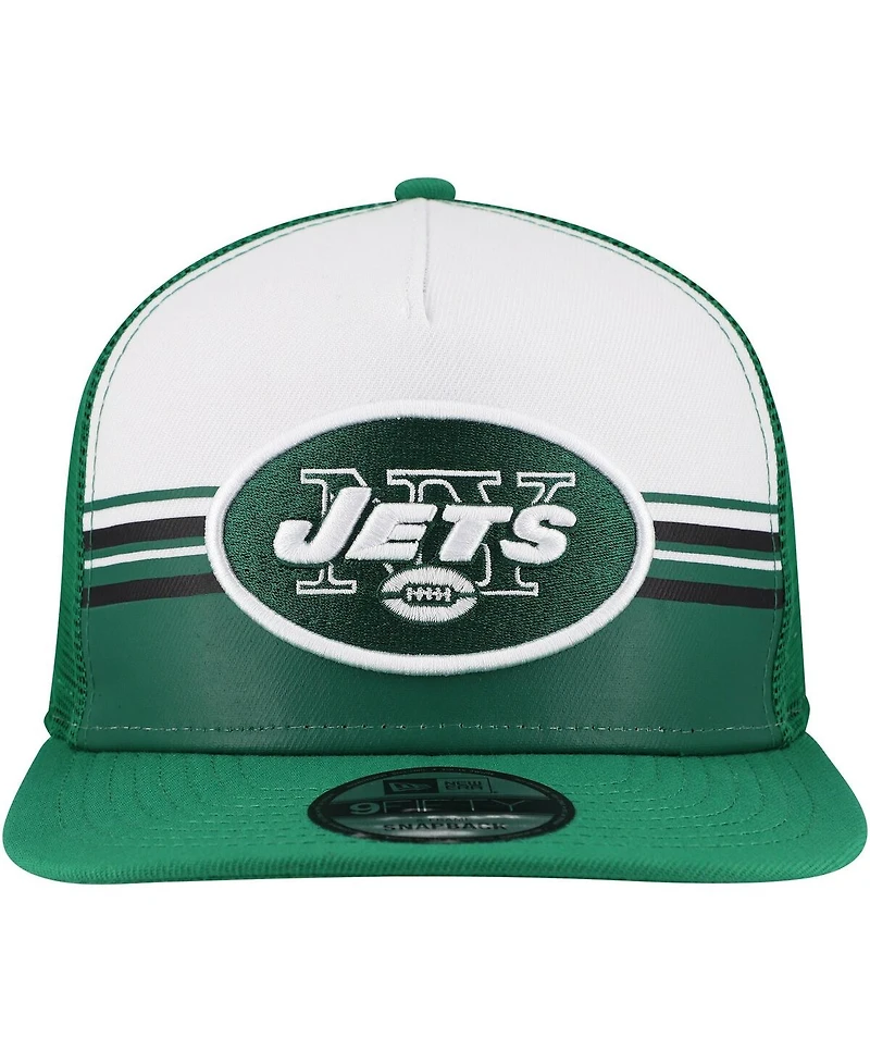 New Era Men's White/Green New York Jets Striped A-Frame 9FIFTY Adjustable Trucker Snapback Hat