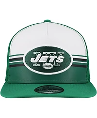 New Era Men's White/Green New York Jets Striped A-Frame 9FIFTY Adjustable Trucker Snapback Hat