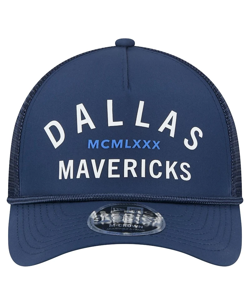 New Era Men's Navy Dallas Mavericks Minimalist A-Frame 9FORTY Trucker Hat
