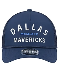 New Era Men's Navy Dallas Mavericks Minimalist A-Frame 9FORTY Trucker Hat