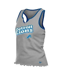 New Era Women's Silver Detroit Lions Lettuce Hem Notch Neck Tri-Blend Tank Top