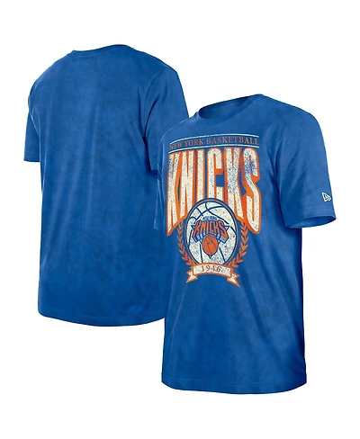 New Era Men's Blue York Knicks Throwback Vintage Boxy Mineral Wash T-Shirt