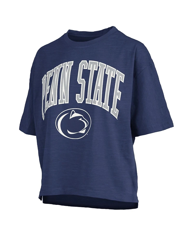 Pressbox Women's Navy Penn State Nittany Lions Nelson Arch Over Logo Waist Length Oversized Slub T-Shirt