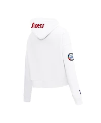 Pro Standard Women's White Philadelphia 76ers 2024/25 City Edition Chenille Applique Cropped Pullover Hoodie