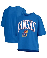 Pressbox Women's Royal Kansas Jayhawks Nelson Arch Over Logo Waist Length Oversized Slub T-Shirt