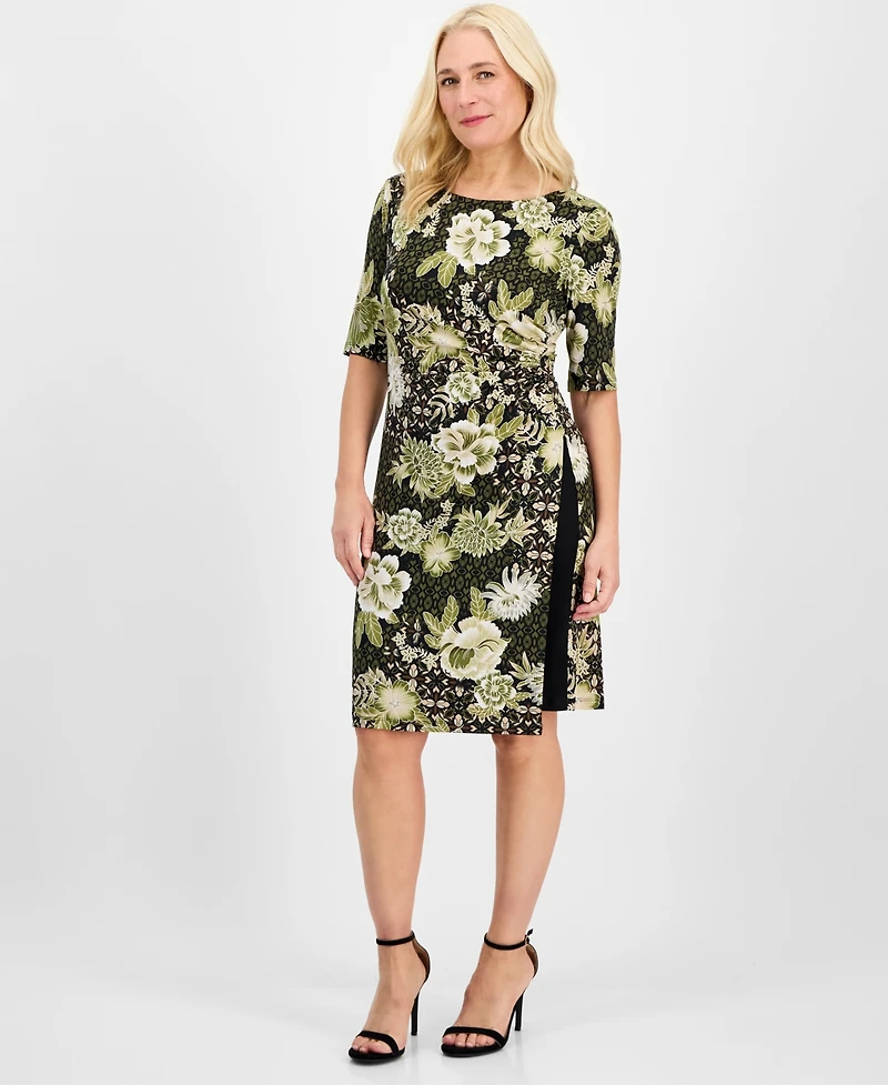 Connected Women's Elbow-Sleeve Side Shirring Midi Dress