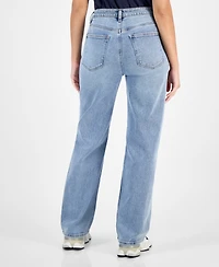 Madden Girl Juniors' High-Rise Star-Patch Straight-Leg Jeans