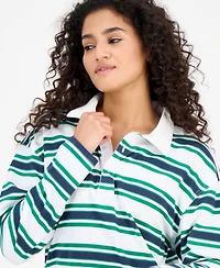 Madden Girl Juniors' Rugby Long-Sleeve Bubble-Hem Knit Top