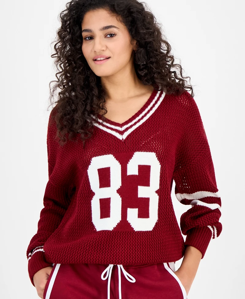 Madden Girl Juniors' Varsity Long-Sleeve Open Knit Sweater