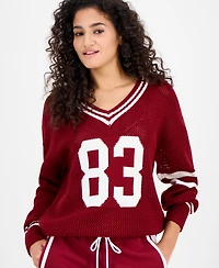 Madden Girl Juniors' Varsity Long-Sleeve Open Knit Sweater
