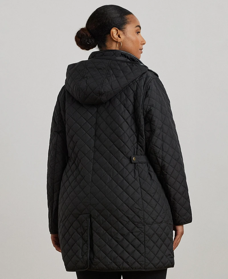 Lauren Ralph Plus Hooded Quilted Faux-Suede-Trim Coat