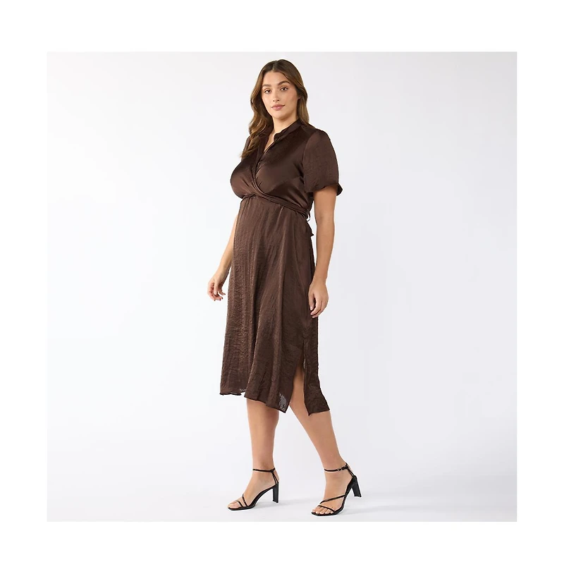 Estelle Mirage Oasis Satin Wrap Dress