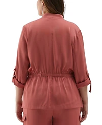 Ella Rafaella Plus Drawcord Waist Shine Roll Sleeve Jacket