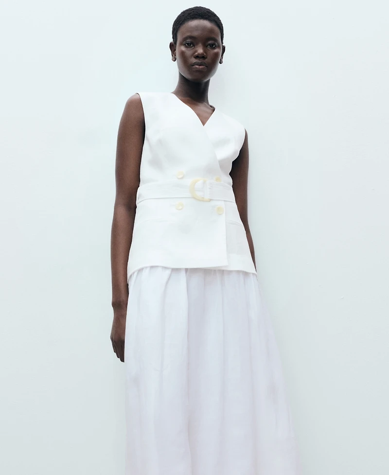 Mango Women's Belt Combined Woven Dress