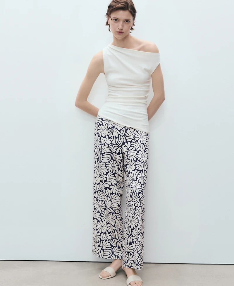 Mango Women's Floral Linen Pants