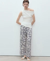 Mango Women's Floral Linen Pants