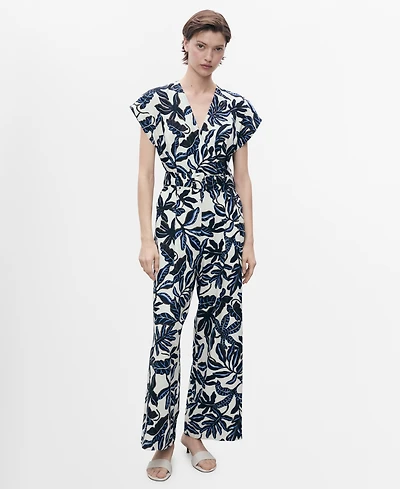 Mango Women's Belt Printed Linen Jumpsuit