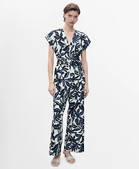 Mango Women's Belt Printed Linen Jumpsuit