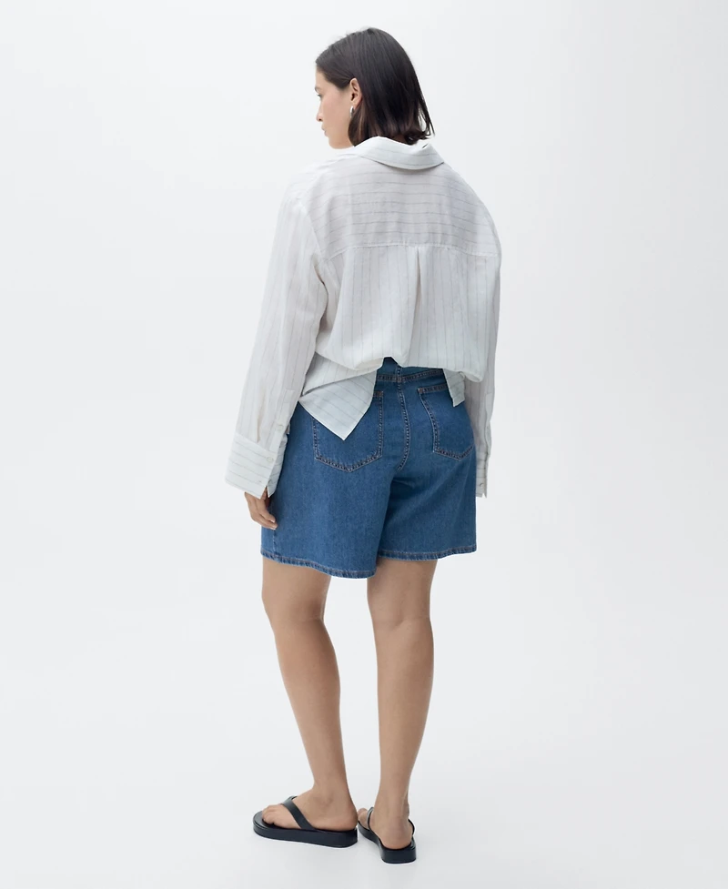 Mango Women's Pleated Denim Bermuda Shorts