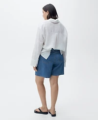 Mango Women's Pleated Denim Bermuda Shorts