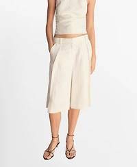 Mango Women's Striped Linen-Blend Bermuda Shorts