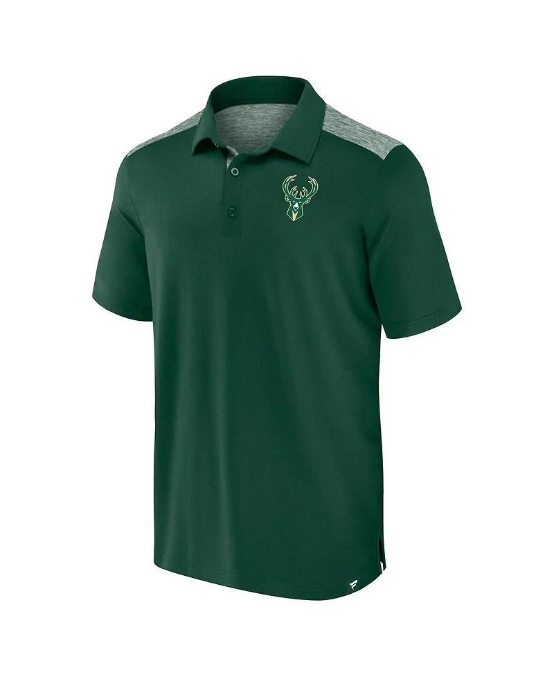 Fanatics Men's Hunter Green Milwaukee Bucks Iconic Brushed Blocked Polo Shirt