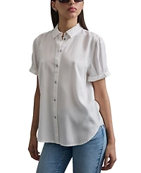 Dkny Jeans Petite Rolled Short-Sleeve Button-Up Shirt