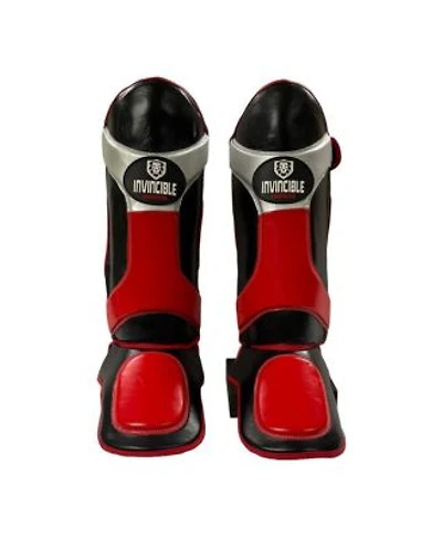 Invincible Shin Instep Premium Synthetic Leather Shin Guards For Muay Thai Mma Martial Arts Training Sparringblack Red Silver Durable Protection For Adults Teens Men Women