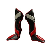 Invincible Shin & Instep - Premium Synthetic Leather Shin Guards for Muay Thai, Mma, Martial Arts Training & Sparring,Black/Red/Silver