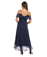 London Times Women's Printed Cold-Shoulder Ruffled Midi Dress
