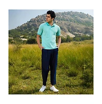 Campus Sutra Men's Aqua Blue Multitrack Knit Polo T-Shirt