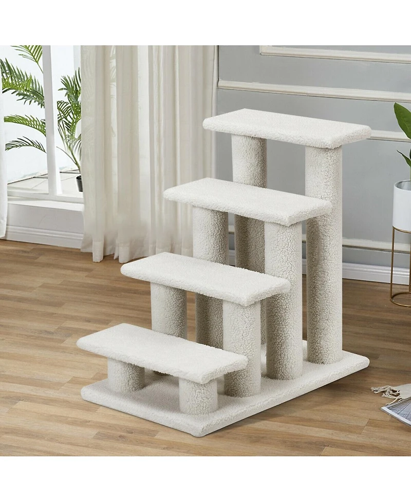 Sugift 24 Inch 4-Step Pet Stairs Carpeted Ladder Ramp Scratching Post Cat Tree Climber