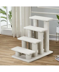Sugift 24 Inch 4-Step Pet Stairs Carpeted Ladder Ramp Scratching Post Cat Tree Climber