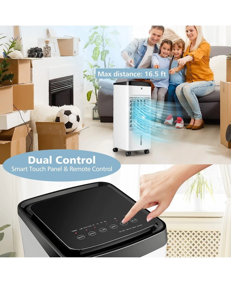 3-in-1 Evaporative Air Cooler, Quiet Personal Swamp Cooler with Remote Control, 70° Oscillation, 12H Timer, 3 Speeds, 2 Ice Boxes, Portable Air C