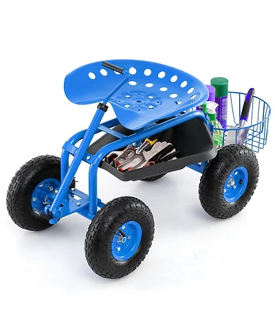 Rolling Garden Cart Wagon with Extendable Handle for Easy Transport