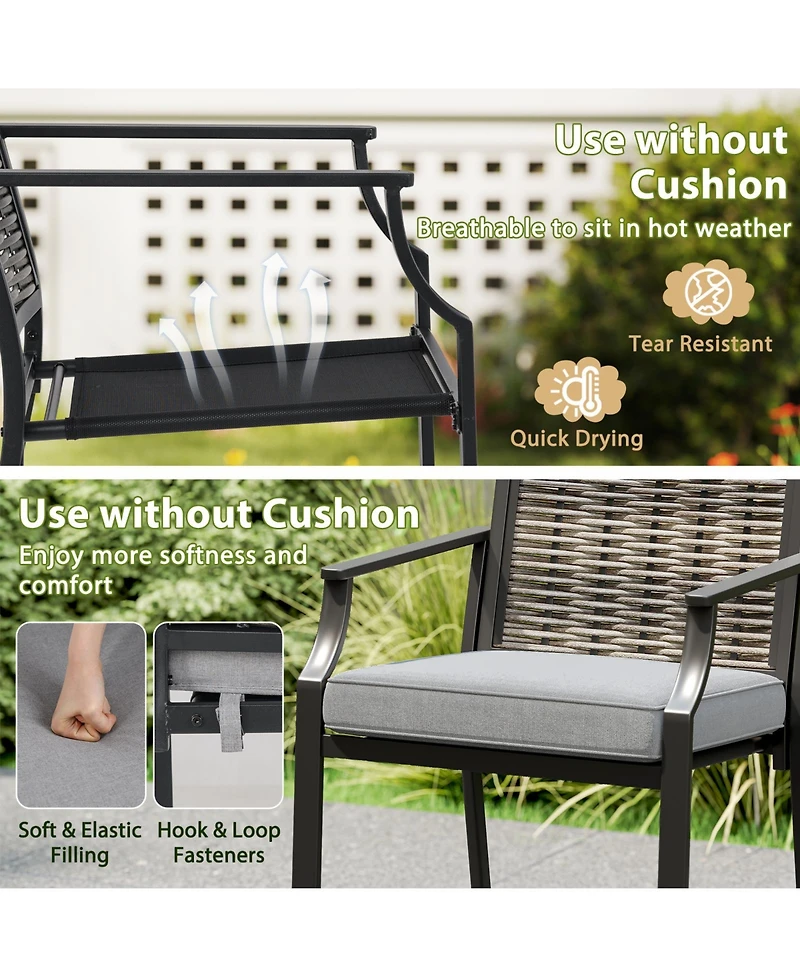 Patio Bar Stools Set of 2 Counter Height Rattan Bar Chairs with Armrest-Grey
