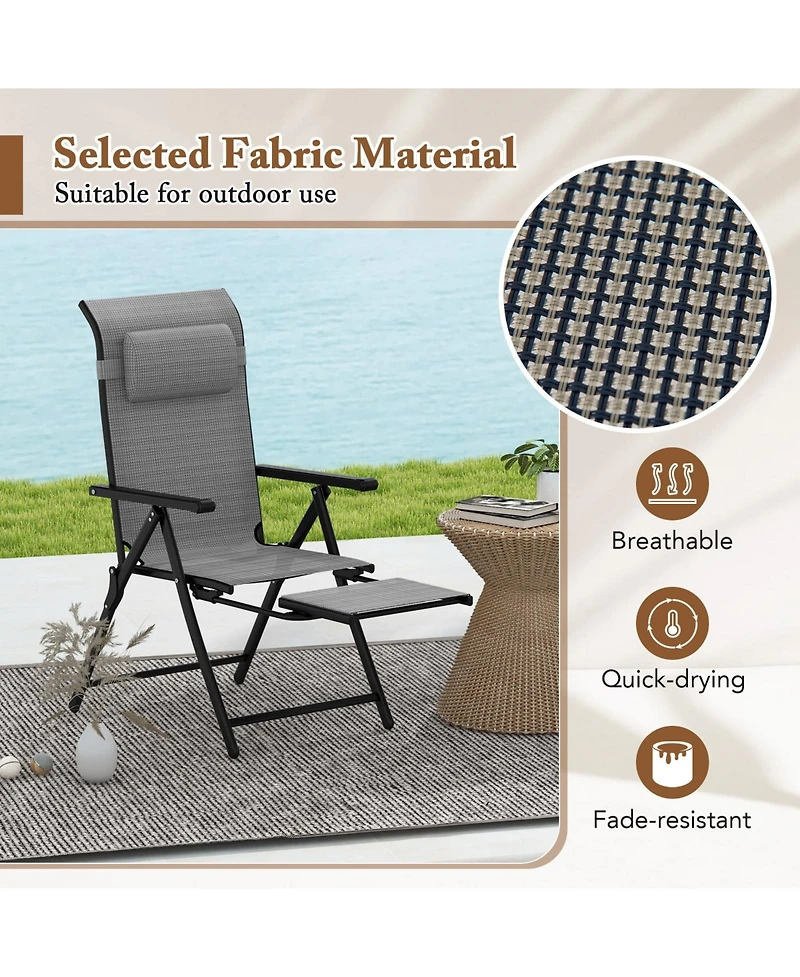 Gymax Folding Patio Chairs Set of Lounge Chairs w/ 10-Level Adjustable Backrests