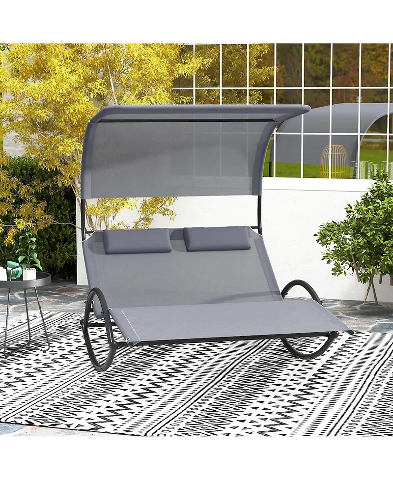 Gymax Outdoor Double Chaise Rocker Rocking Daybed Sun Lounger w/ Sun Shade Canopy