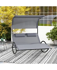 Gymax Outdoor Double Chaise Rocker Rocking Daybed Sun Lounger w/ Sun Shade Canopy