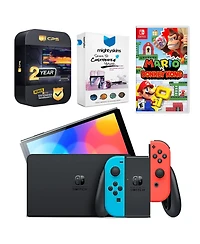 Nintendo Switch Neon Red & Blue Oled Console with Mario vs. Donkey Kong, MightySkins Console and Controller Skin Voucher, and 2 Year Cps Extended Warr