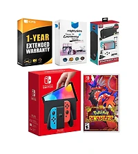 Nintendo Switch Neon Oled Console with Pikmin 1 + 2, Surge Accessory Gaming Kit, MightySkins Console and Controller Skin Voucher and 1 Year Cps Extend