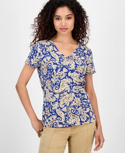 Nautica Jeans Women's Paisley-Print V-Neck T-Shirt
