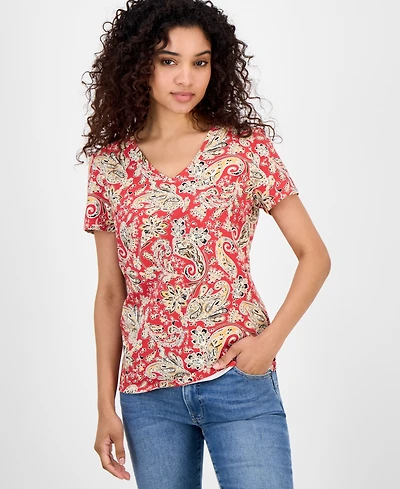 Nautica Jeans Women's Paisley-Print V-Neck T-Shirt