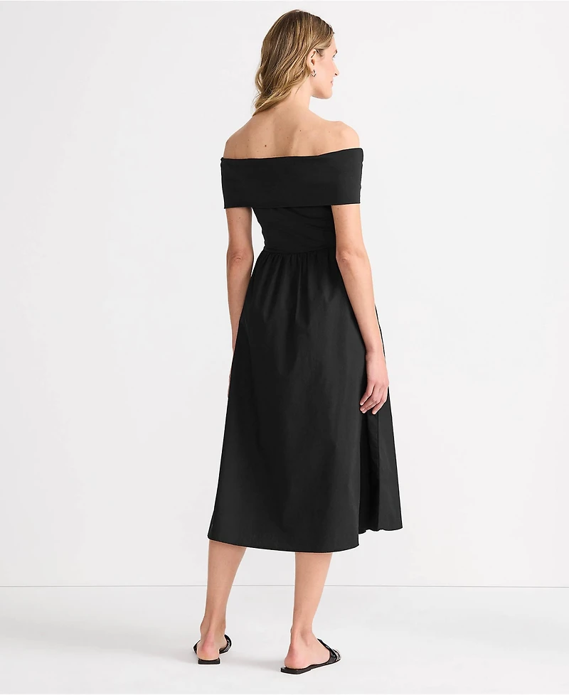 Lands' End Women's Off the Shoulder Slender Mixed Media Dress