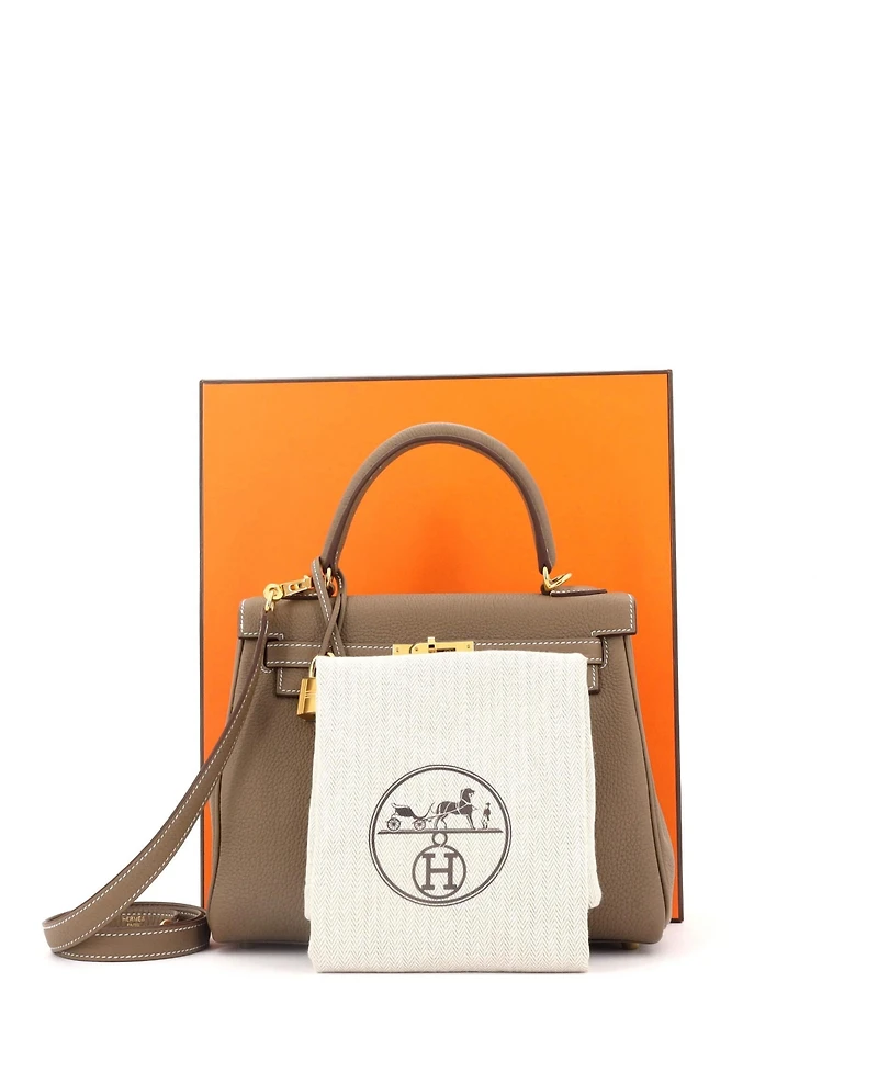 Pre-Owned Hermes Kelly 25 Handbag Grey Togo with Gold Hardware