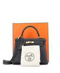 Pre-Owned Hermes Kelly 28 Handbag Grey Togo with Permabrass Hardware